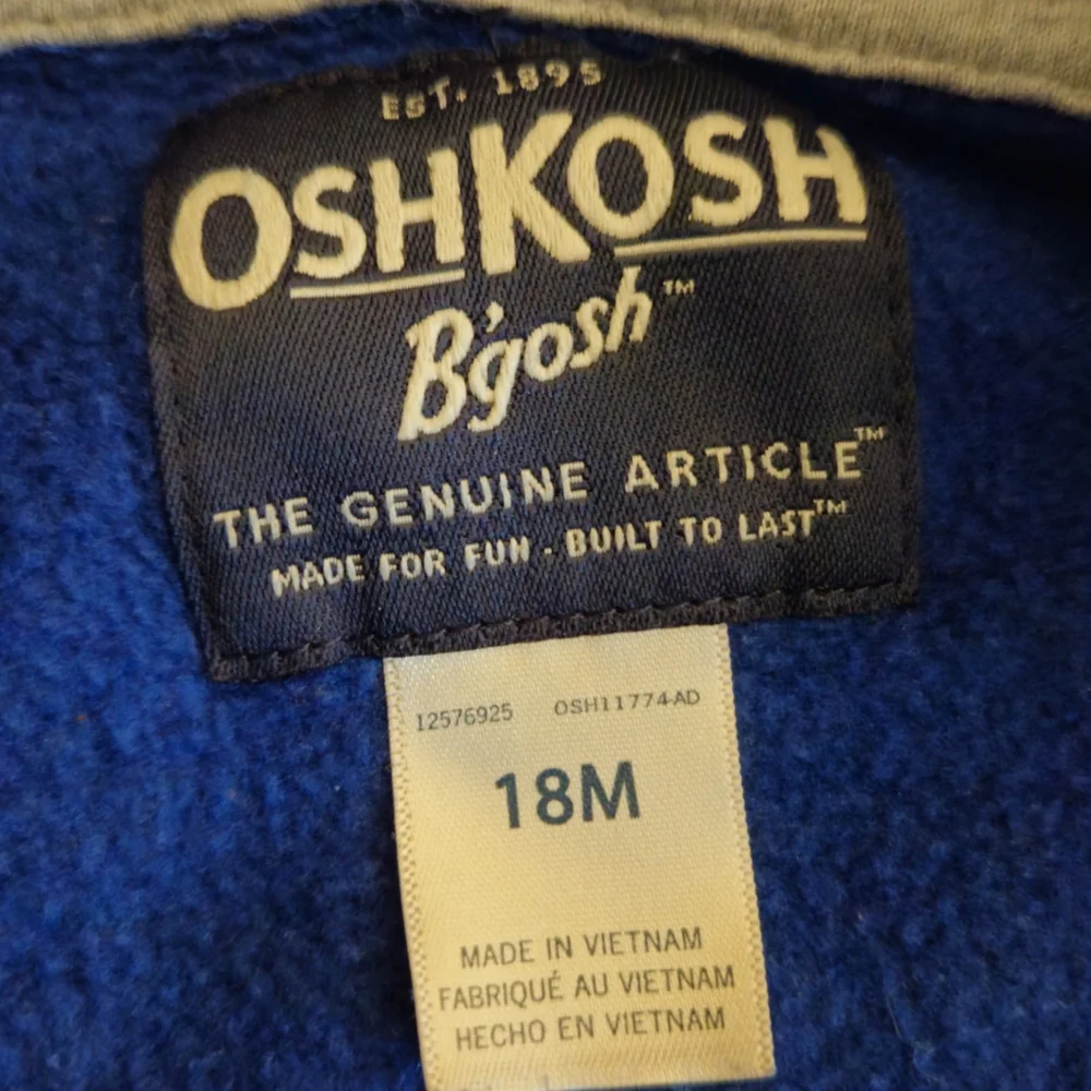 OshKosh Bgosh Baby 18m Logo Zip Jacket Blue Hoodie Warm Multi Season